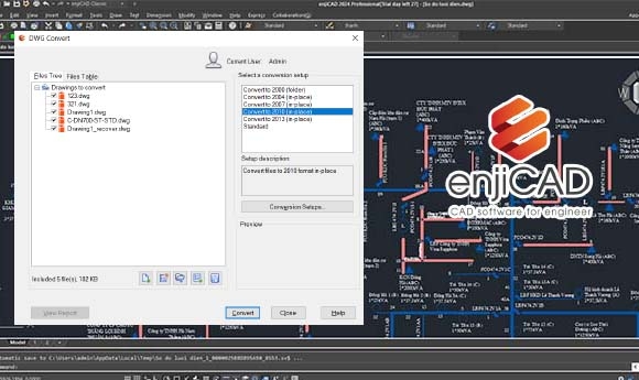 Hướng dẫn chuyển đổi file bản vẽ CAD sang version DWG khác nhanh chóng bằng enjiCAD